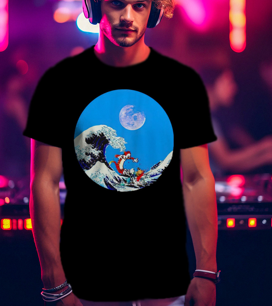 Calvin And Hobbes Lovers Great Wave Moon Adventure T-Shirt