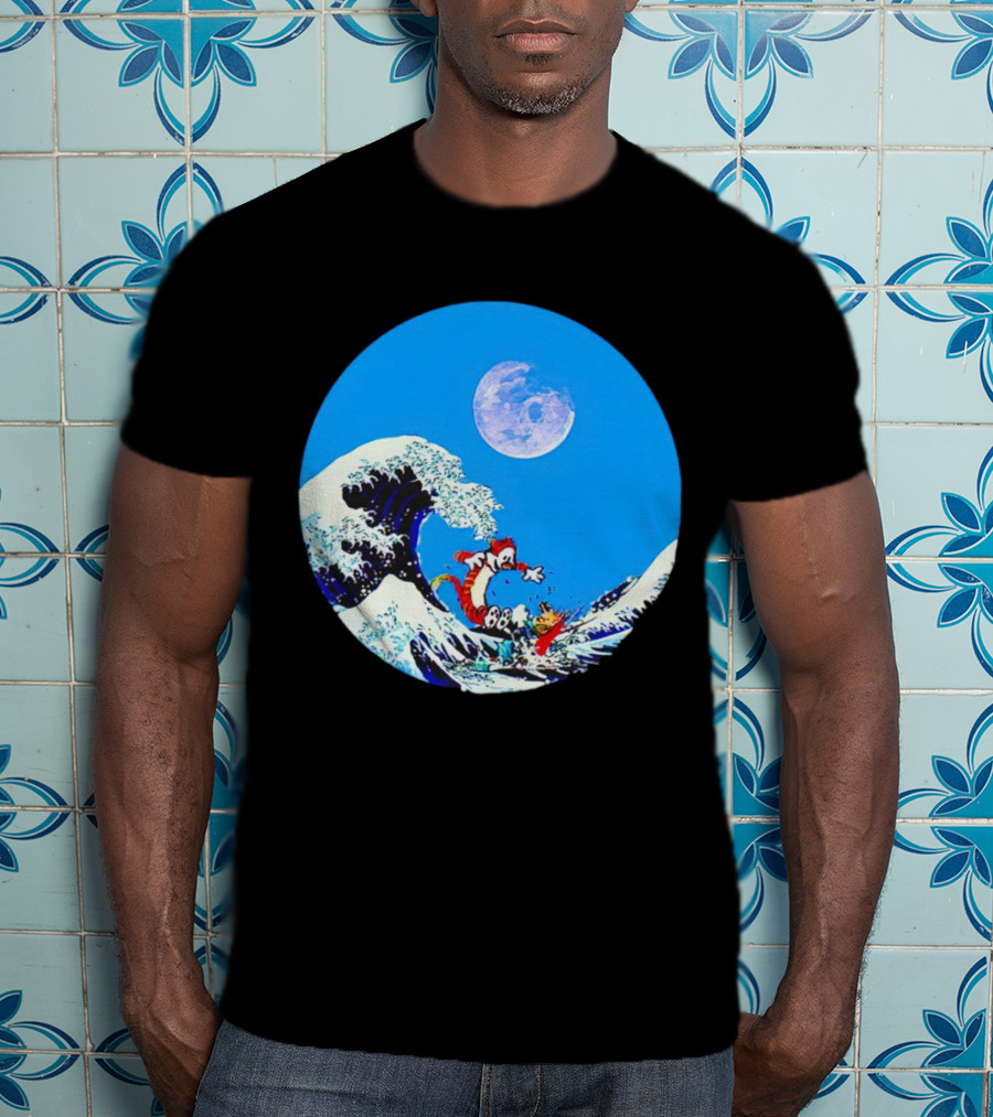 Calvin And Hobbes Lovers Great Wave Moon Adventure T-Shirt