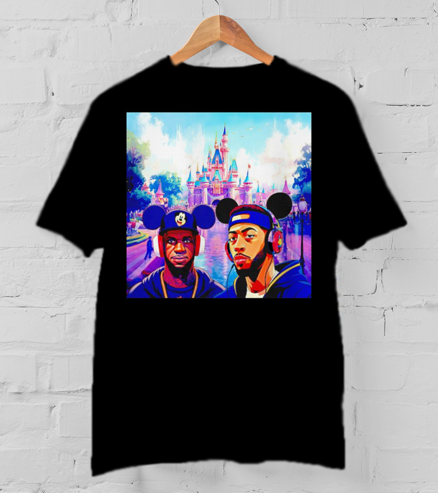 Lebron James And Anthony Davis Disneyland Mickey Mouse Ear Headphones Lakers Basketball Fun T-Shirt