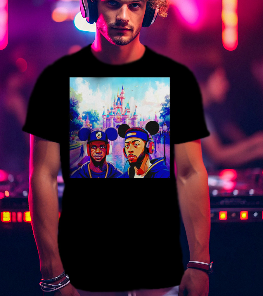Lebron James And Anthony Davis Disneyland Mickey Mouse Ear Headphones Lakers Basketball Fun T-Shirt