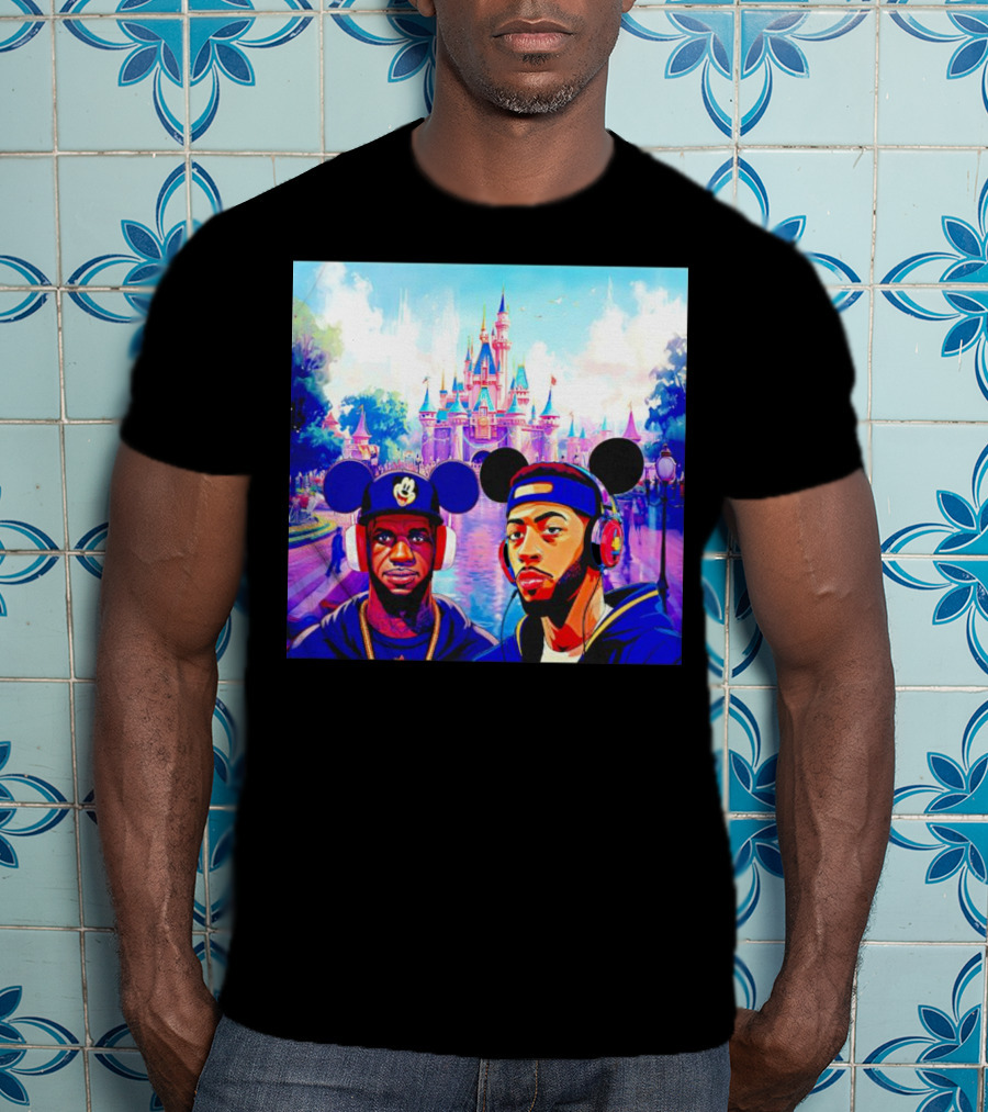 Lebron James And Anthony Davis Disneyland Mickey Mouse Ear Headphones Lakers Basketball Fun T-Shirt