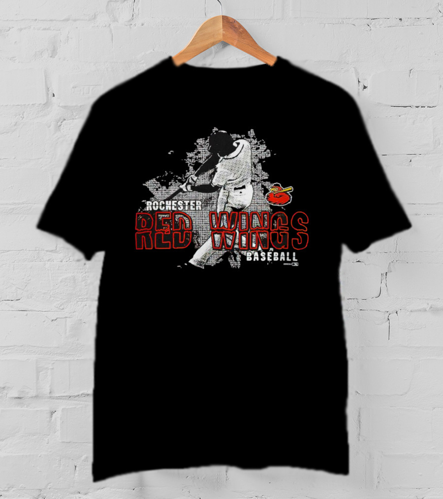 Rochester Red Wings Baseball Player Swinging With Red Wings T-Shirt
