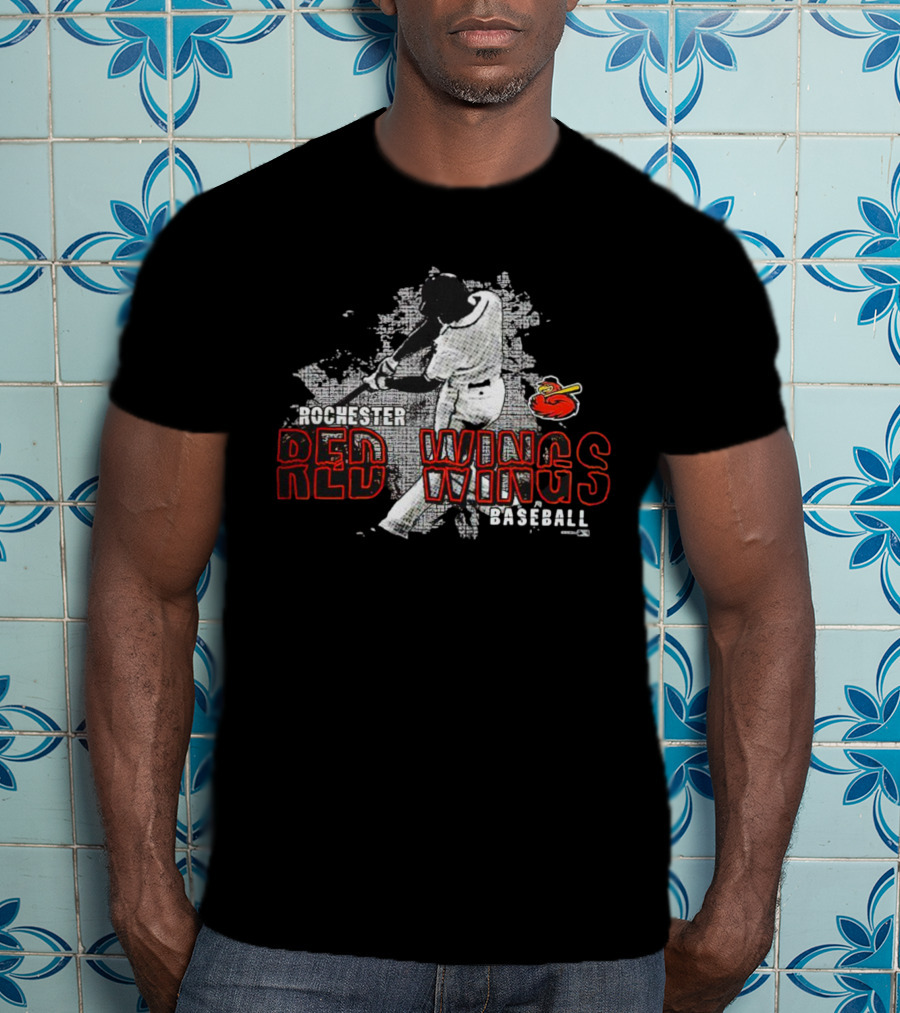 Rochester Red Wings Baseball Player Swinging With Red Wings T-Shirt