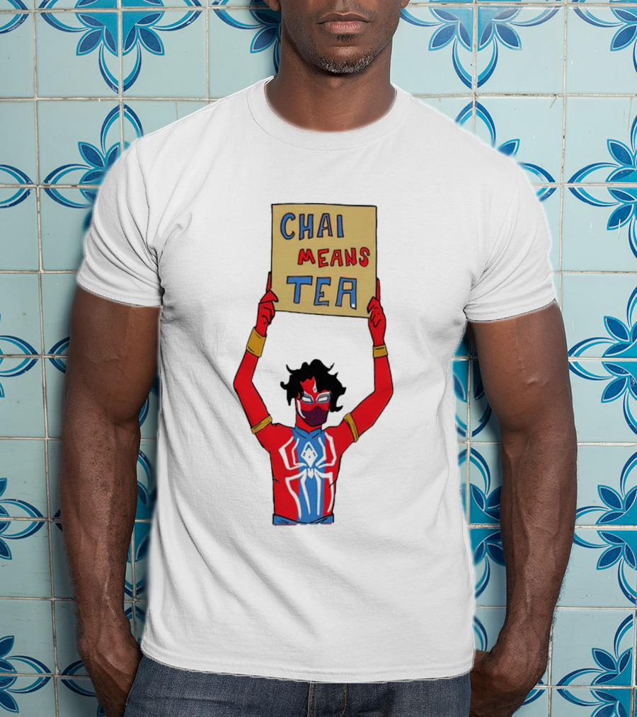 CHAI MEANS TEA Red And Blue Superhero T-Shirt