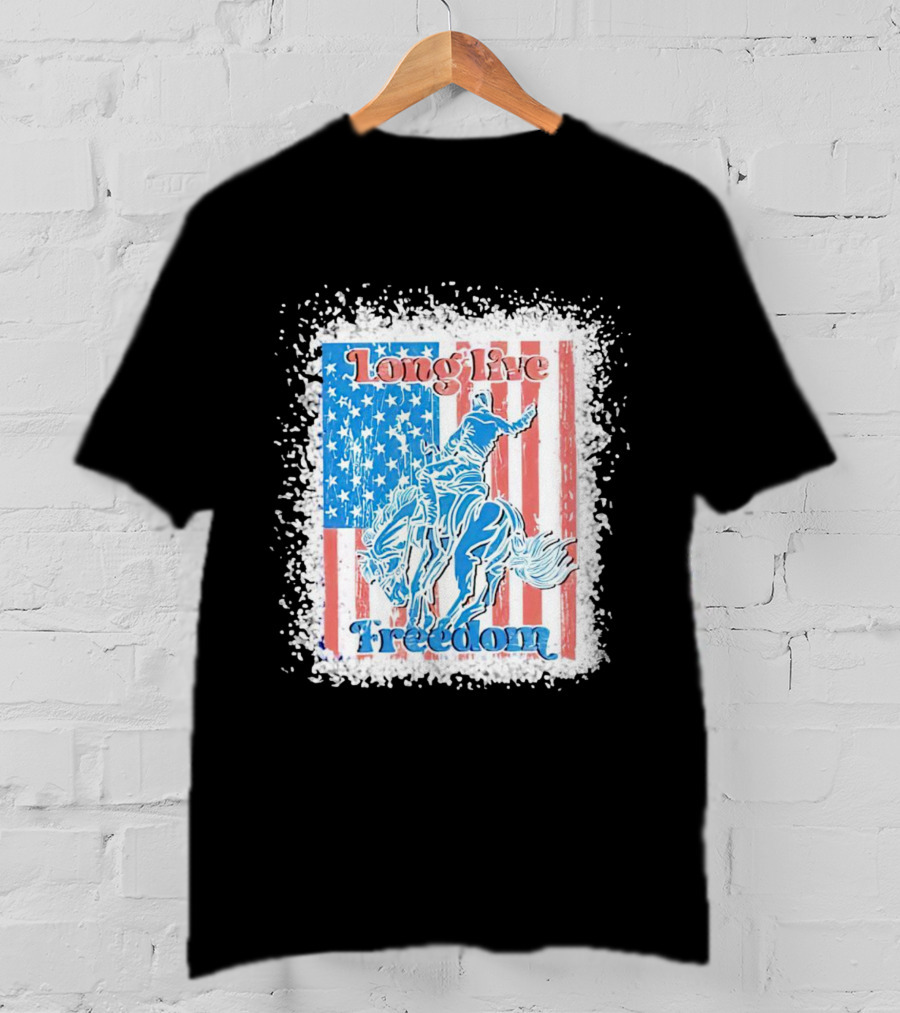 Long Live Freedom America Flag Cowboy And Horse T-Shirt