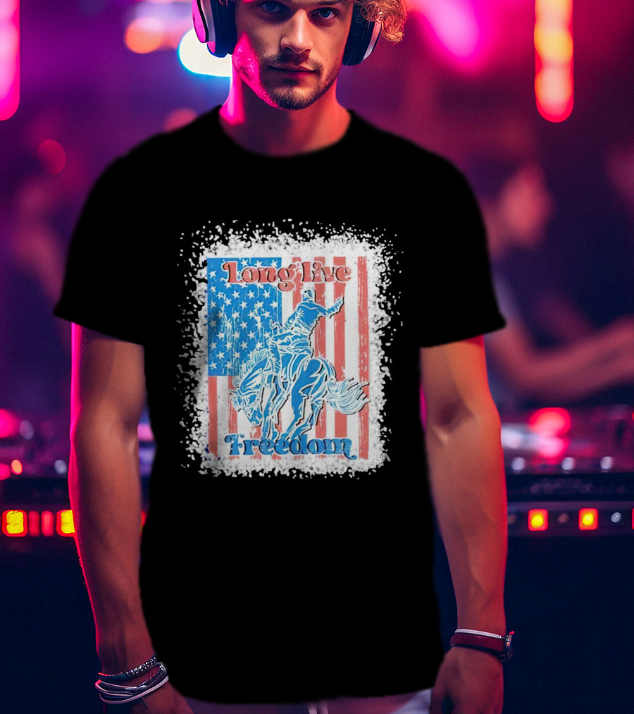 Long Live Freedom America Flag Cowboy And Horse T-Shirt