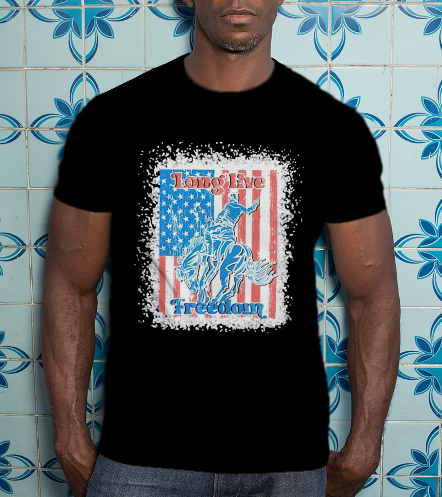 Long Live Freedom America Flag Cowboy And Horse T-Shirt