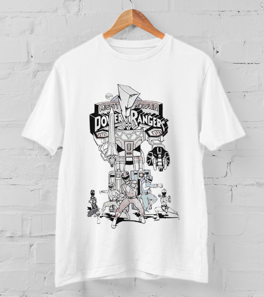 Mighty Morphin Power Rangers Megazord And Rangers Action Scene T-Shirt