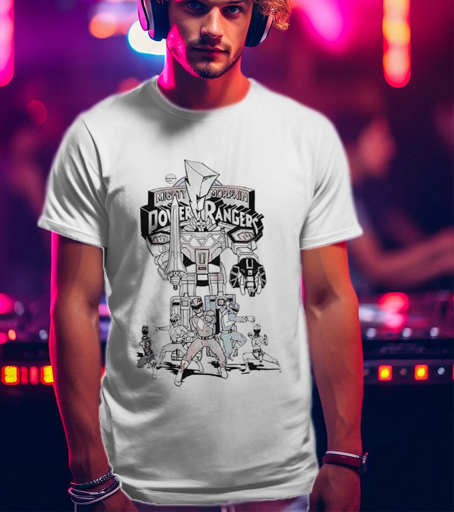 Mighty Morphin Power Rangers Megazord And Rangers Action Scene T-Shirt