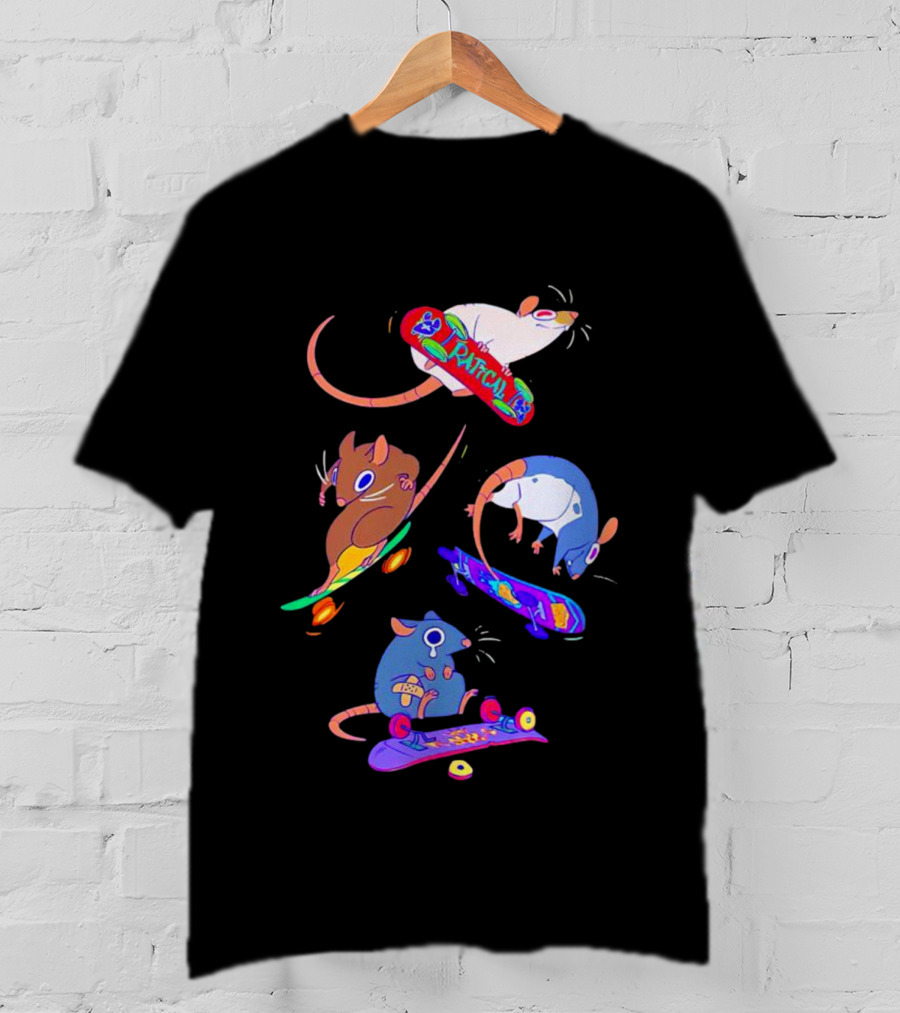Skateboarding Ratical Rat Colorful Tricks T-Shirt