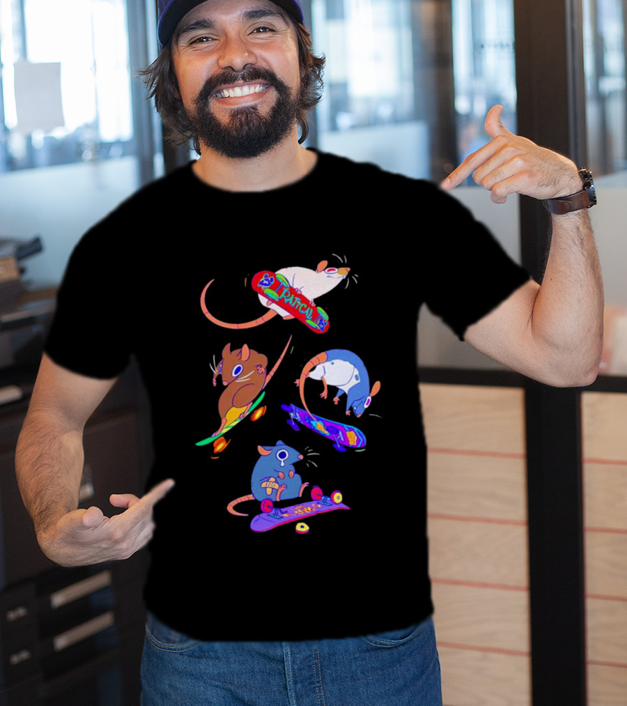 Skateboarding Ratical Rat Colorful Tricks T-Shirt