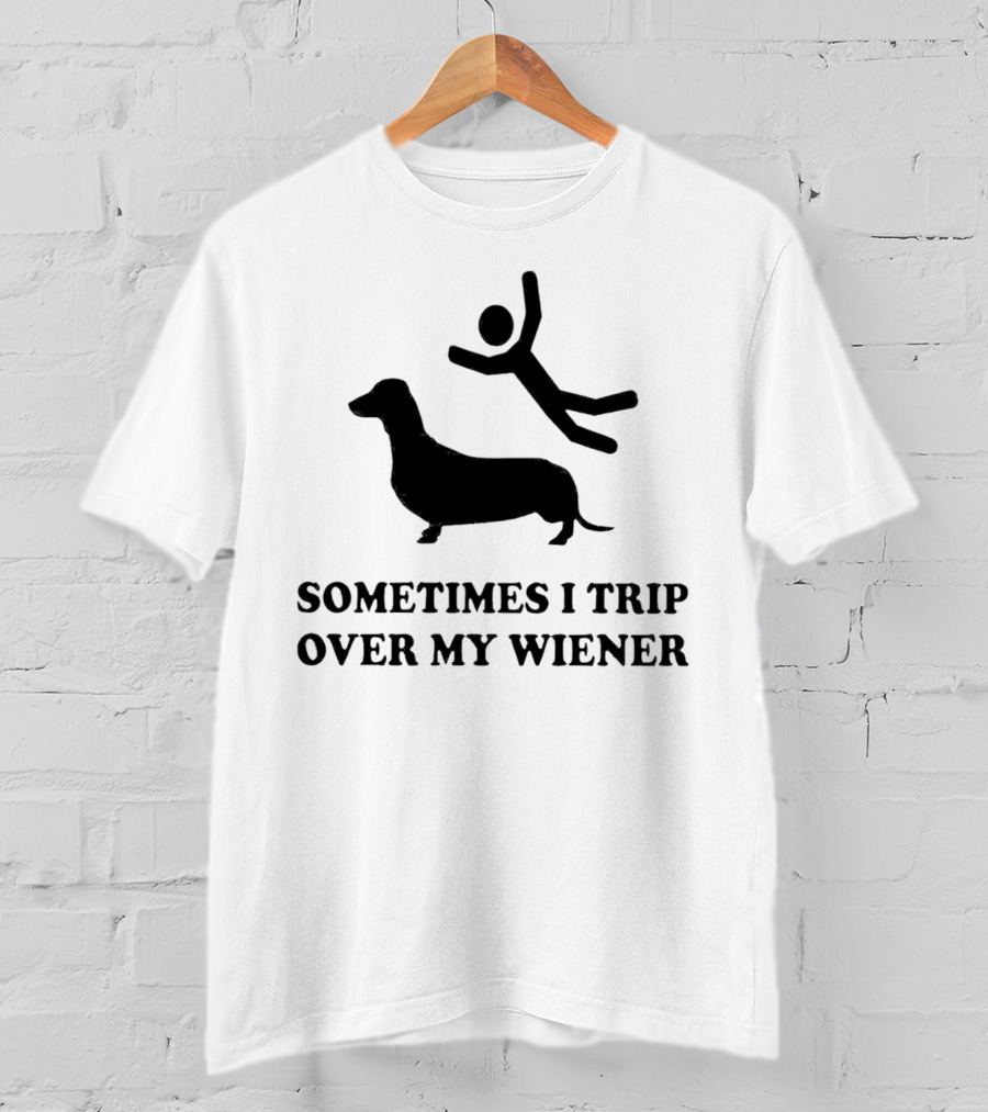 Sometimes I Trip Over My Wiener Dachshund Silhouette Tripping Stick Figure T-Shirt