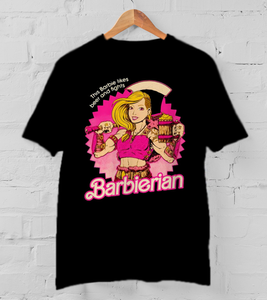 This Barbie Likes Beer And Fights Barbierian Retro Warrior T-Shirt