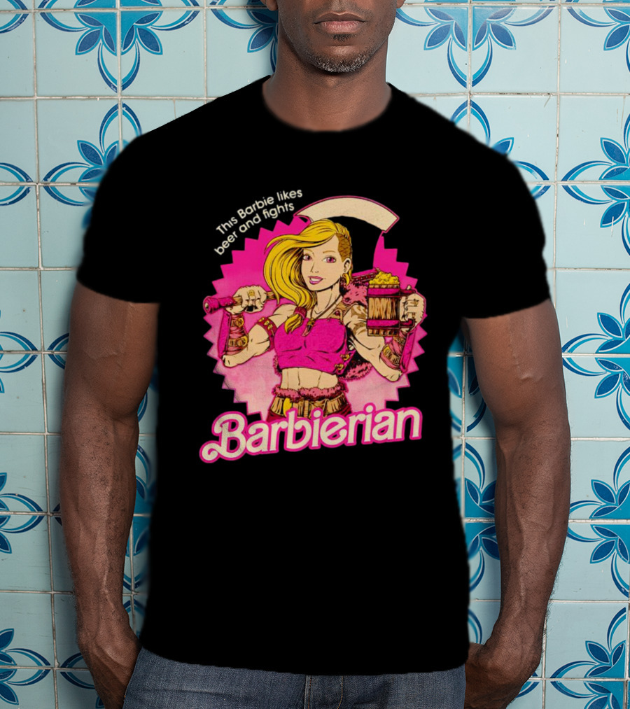 This Barbie Likes Beer And Fights Barbierian Retro Warrior T-Shirt
