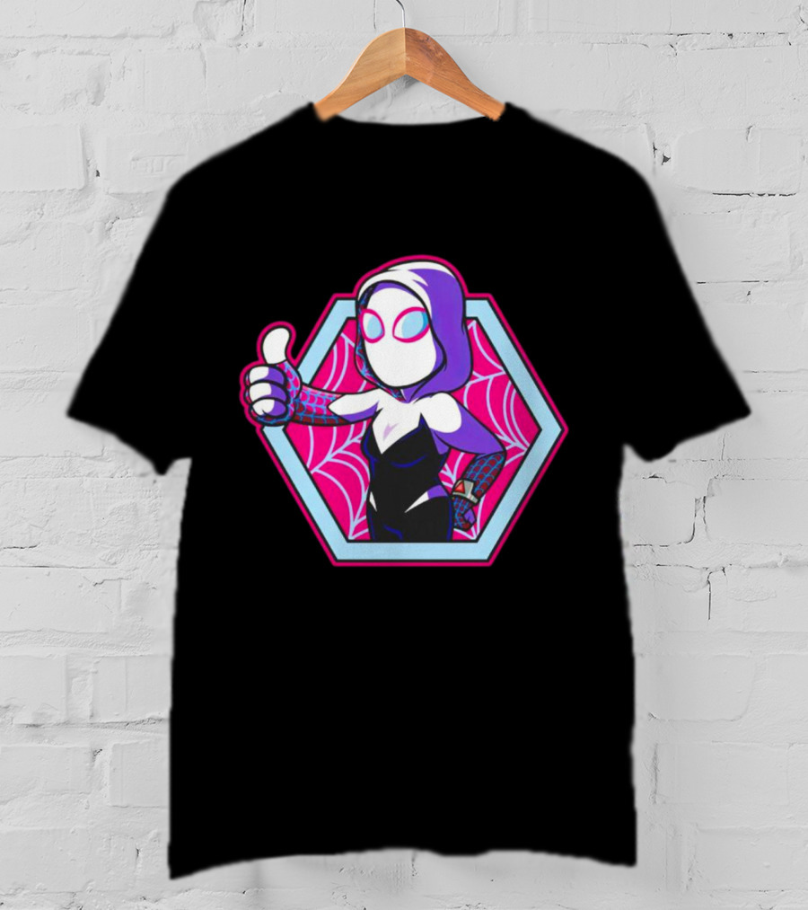 Vault Gwen Thumbs Up Spider-Gwen Hexagon Web Background T-Shirt