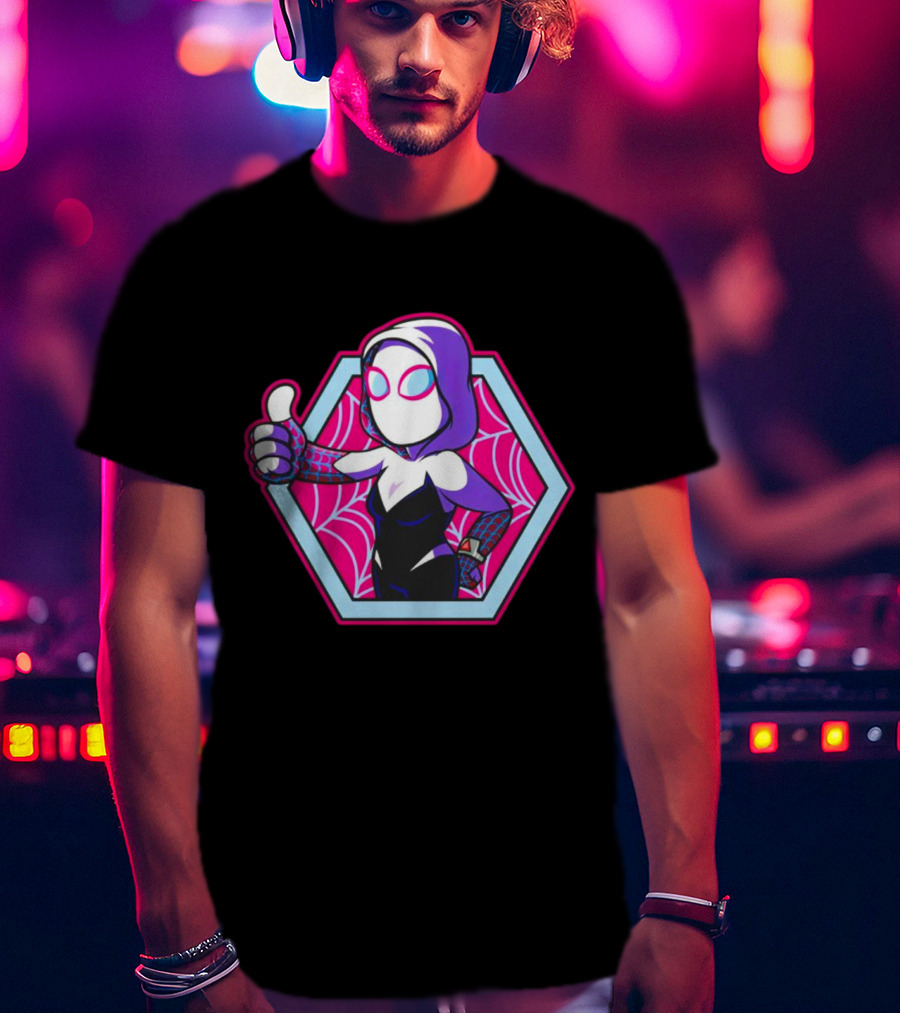 Vault Gwen Thumbs Up Spider-Gwen Hexagon Web Background T-Shirt