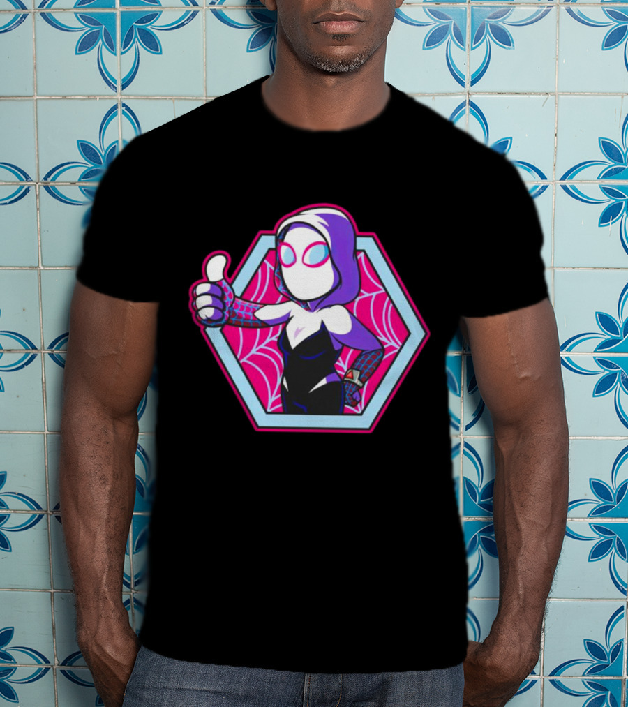 Vault Gwen Thumbs Up Spider-Gwen Hexagon Web Background T-Shirt