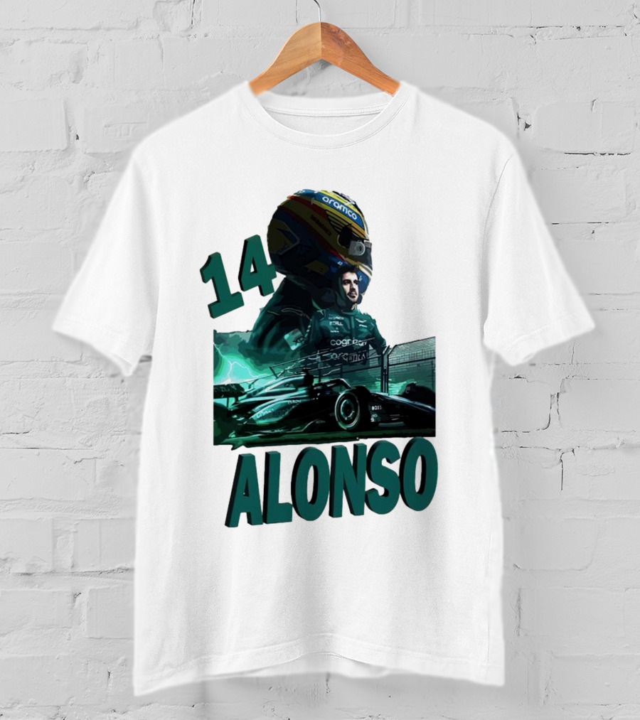 14 Alonso Aramco Racing Helmet And Car T-Shirt