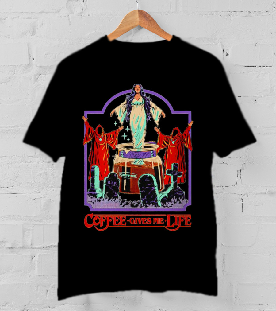 COFFEE GIVES ME LIFE Enchantress And Ritual Scene With Tombstones T-Shirt
