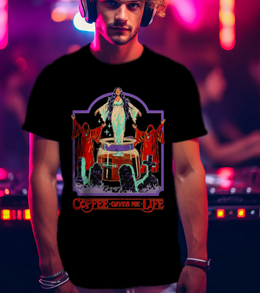 COFFEE GIVES ME LIFE Enchantress And Ritual Scene With Tombstones T-Shirt