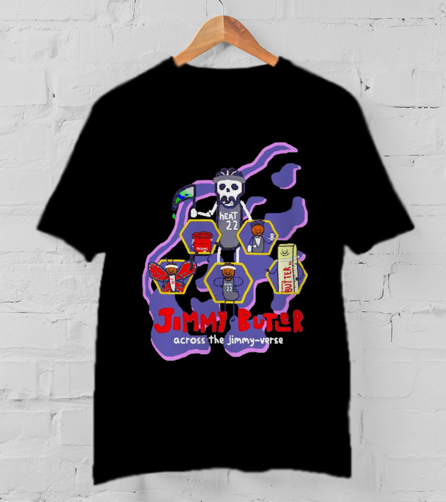 Jimmy Butler Miami Heat 22 Skull Cartoon Across The Jimmy-Verse T-Shirt