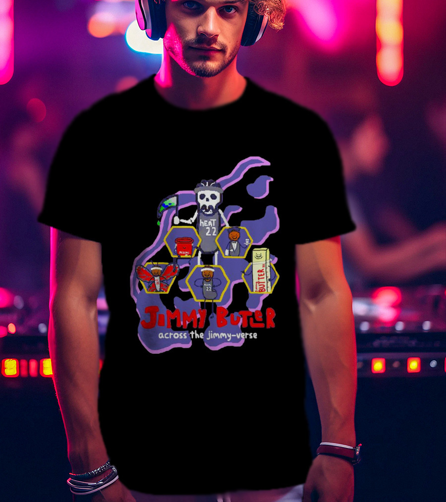 Jimmy Butler Miami Heat 22 Skull Cartoon Across The Jimmy-Verse T-Shirt