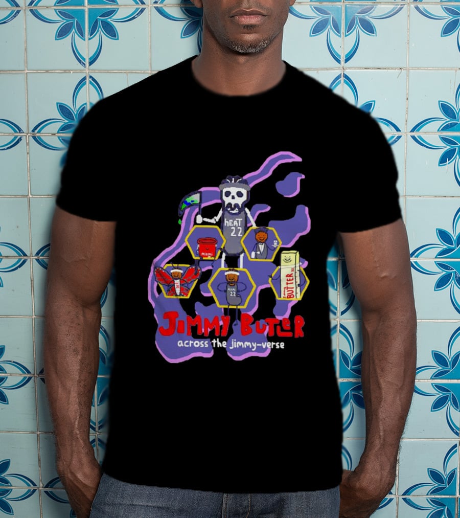Jimmy Butler Miami Heat 22 Skull Cartoon Across The Jimmy-Verse T-Shirt