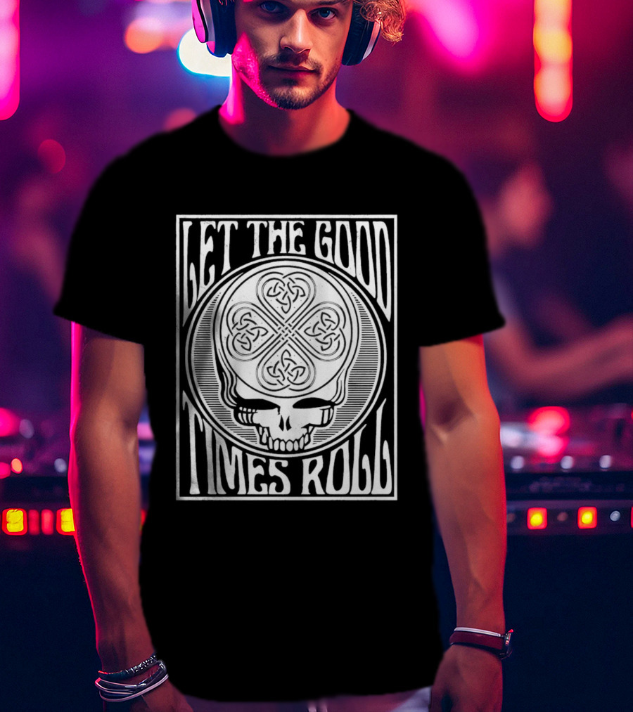 Let The Good Times Roll Skull With Celtic Knot Motif T-Shirt
