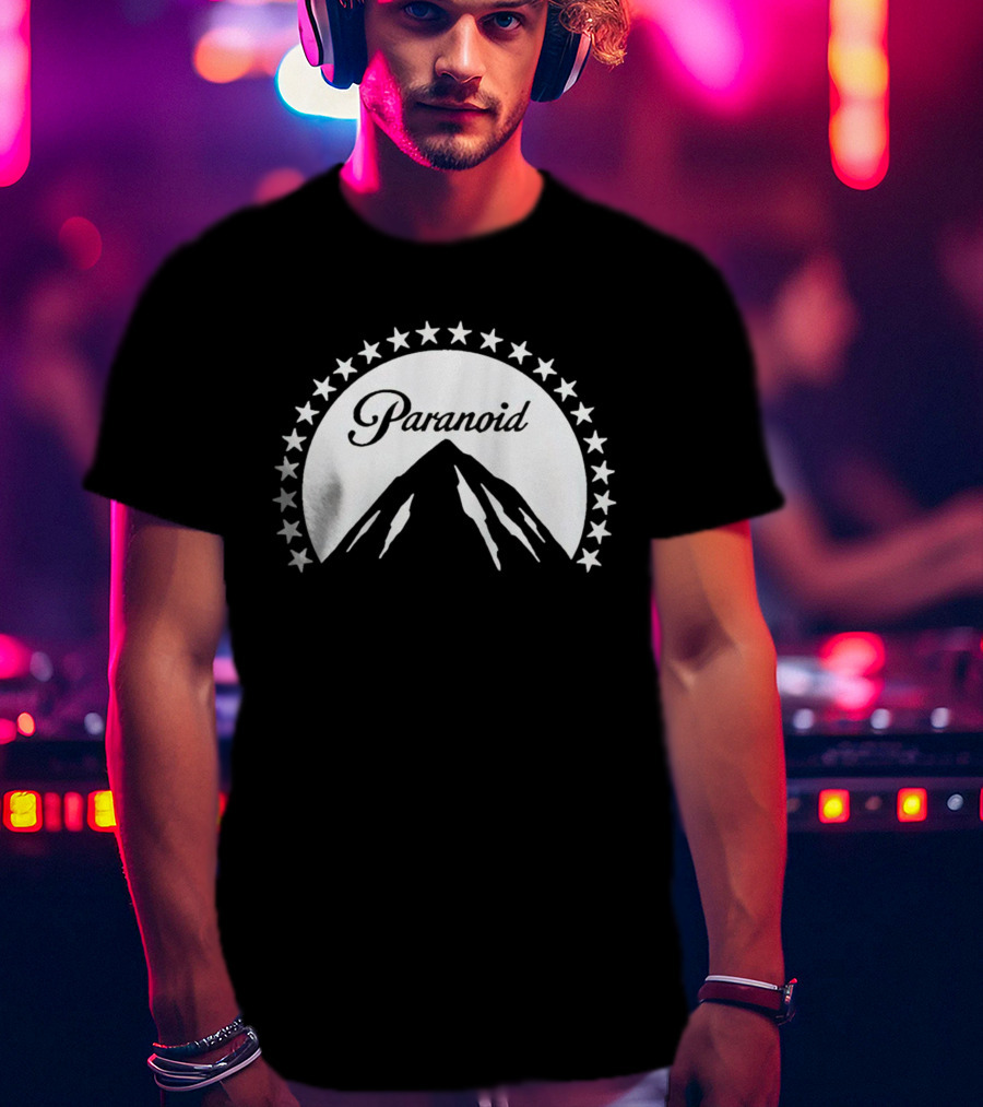 Paramount Paranoid Logo Parody Stars Mountain T-Shirt