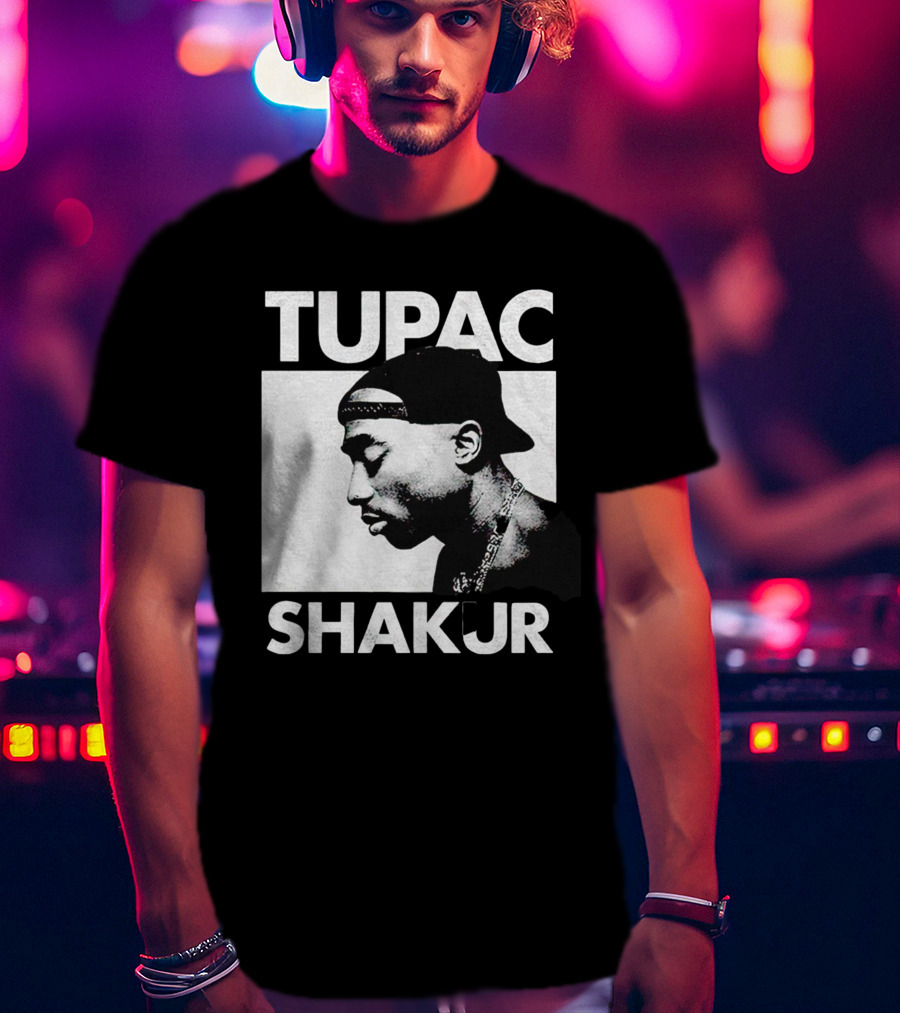 Tupac Shakur Profile Portrait Black T-Shirt