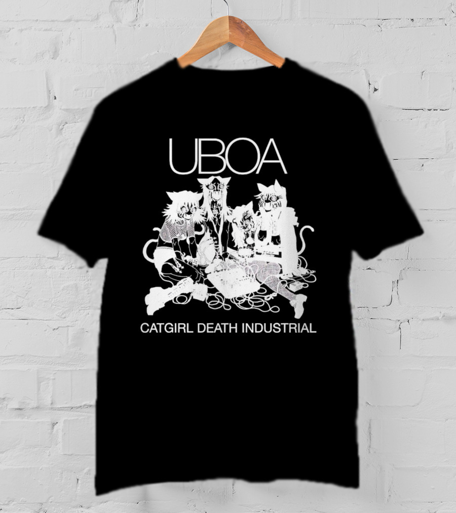 UBOA Catgirl Death Industrial White Text And Figures T-Shirt