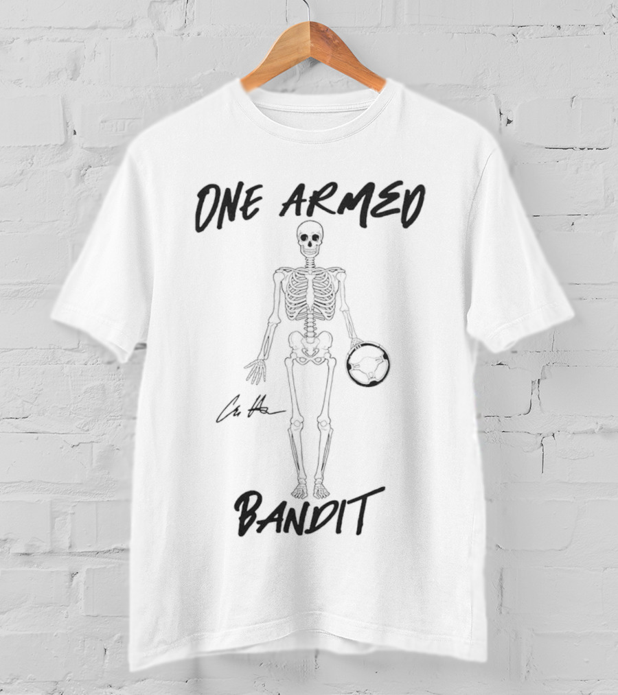 One Armed Bandit Skeleton Holding Football Chris Hacker T-Shirt