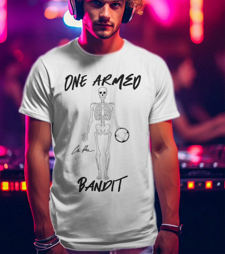 One Armed Bandit Skeleton Holding Football Chris Hacker T-Shirt