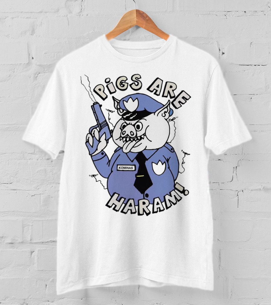 Pigs Are Haram Kominas Smoking Cartoon Police Pig T-Shirt