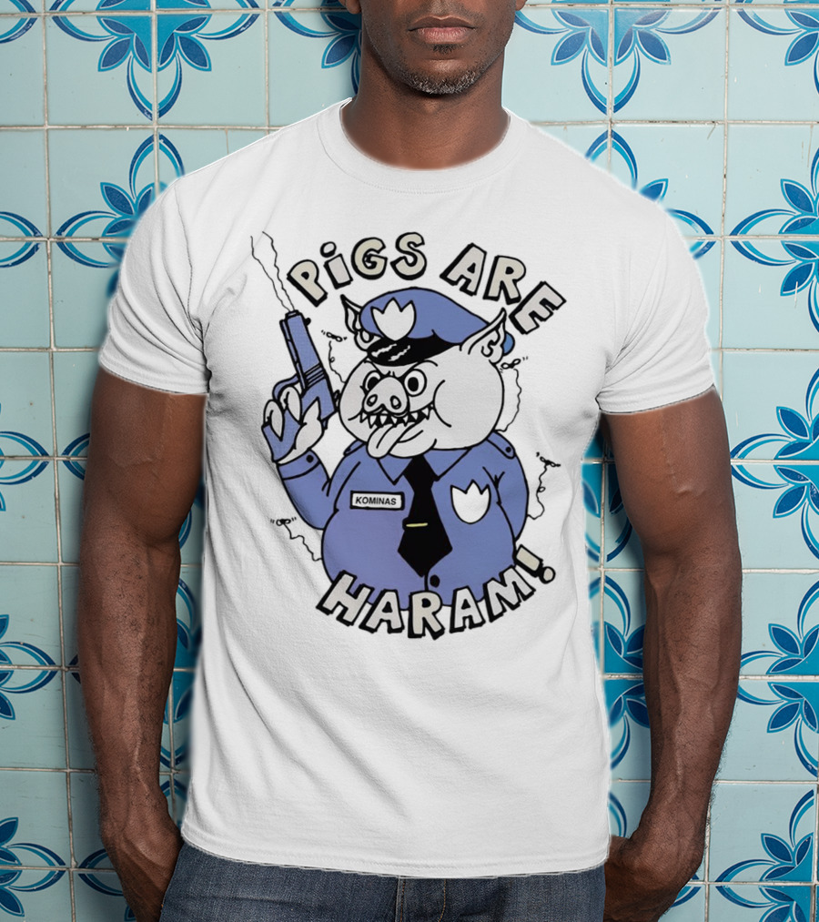 Pigs Are Haram Kominas Smoking Cartoon Police Pig T-Shirt