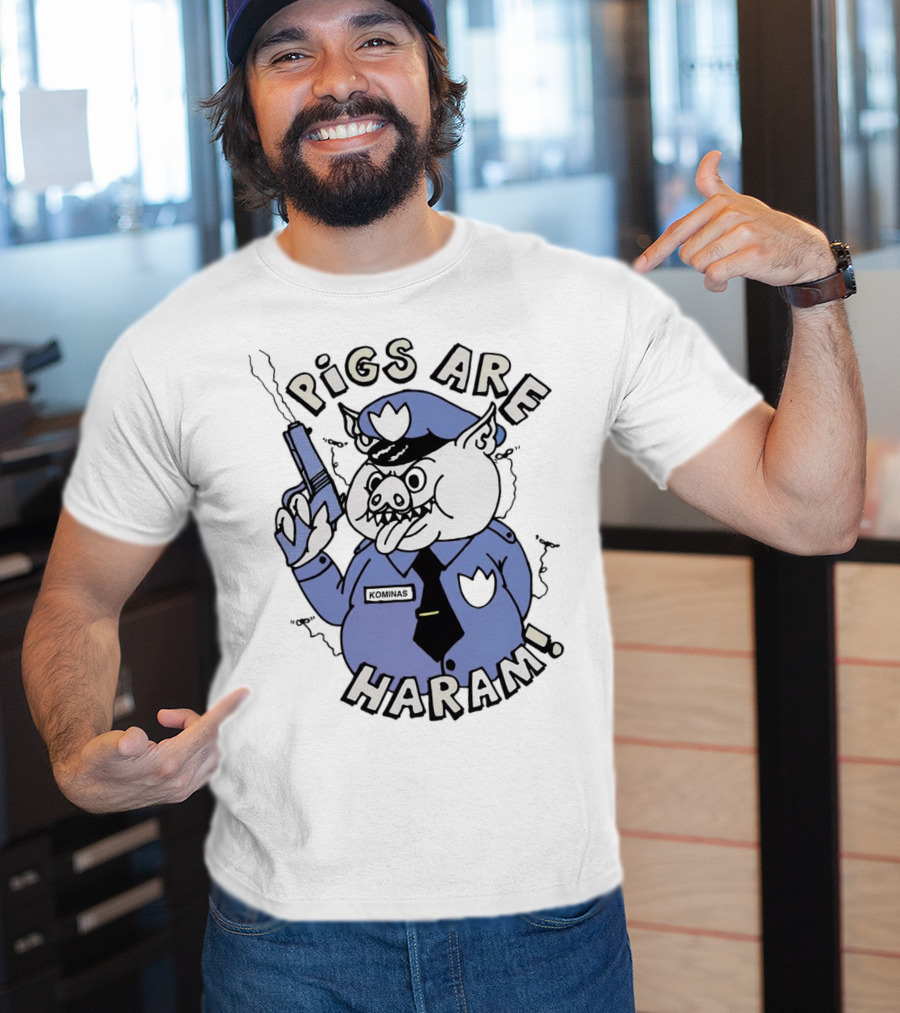 Pigs Are Haram Kominas Smoking Cartoon Police Pig T-Shirt
