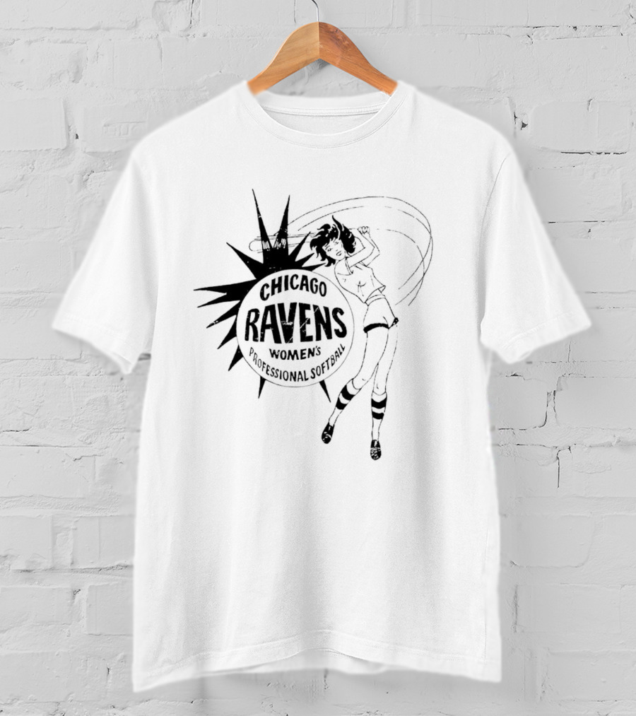 Chicago Ravens Women's Professional Softball Logo With Dynamic Female Player T-Shirt