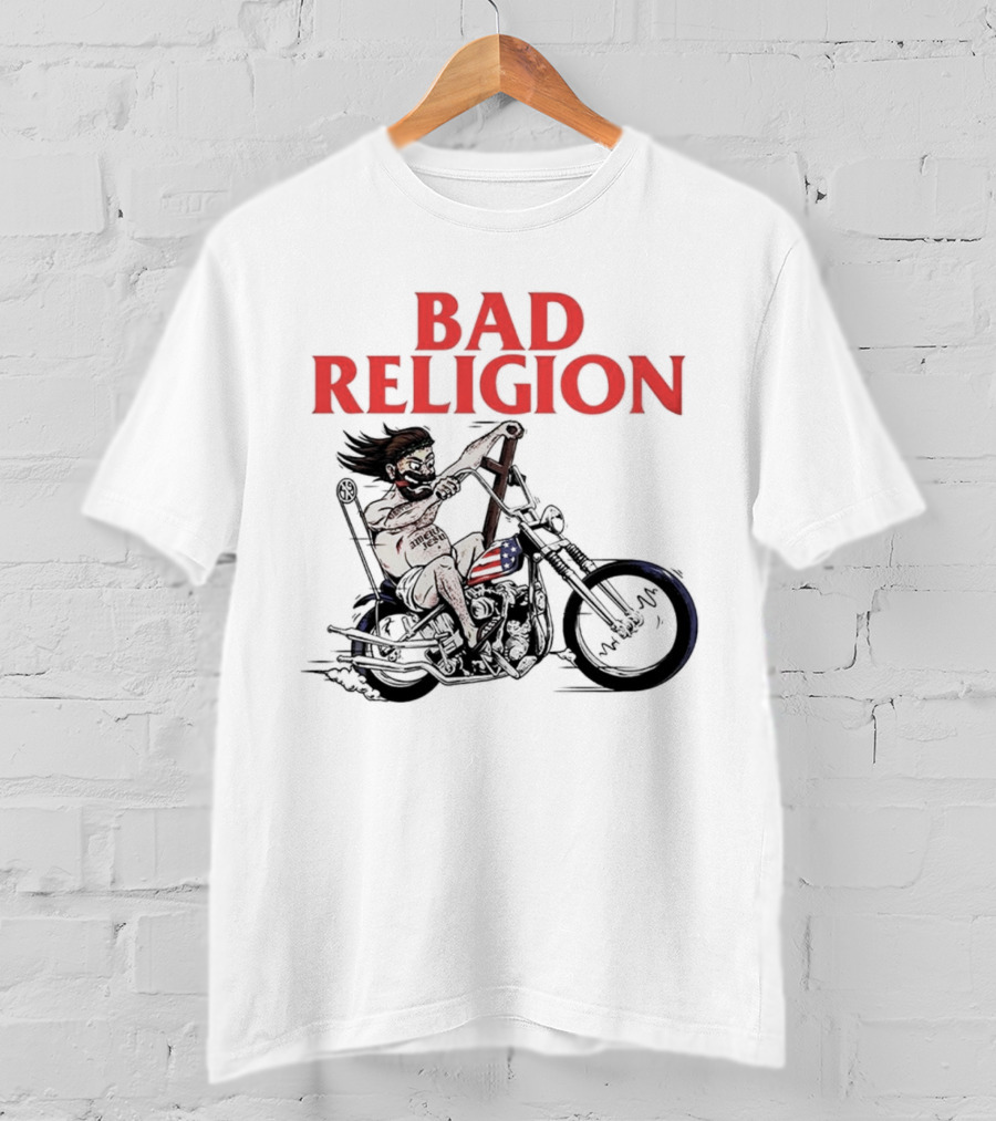 Bad Religion Motorcycle Rider With American Flag Details T-Shirt