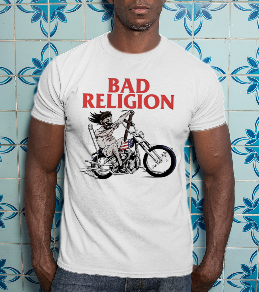 Bad Religion Motorcycle Rider With American Flag Details T-Shirt