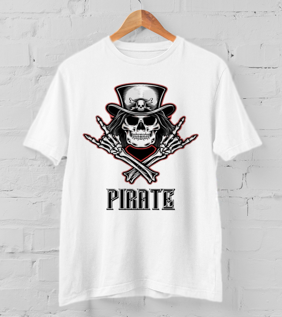 Skull Pirate With Hat And Crossed Bones T-Shirt