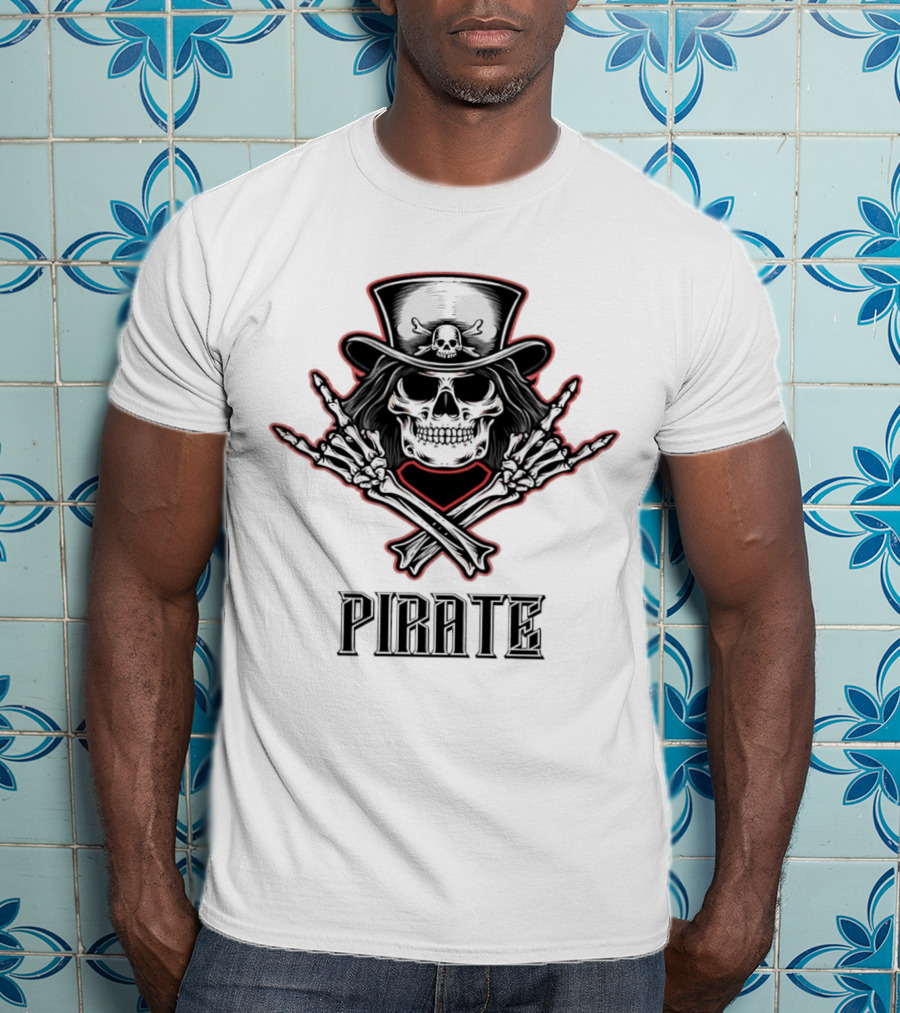 Skull Pirate With Hat And Crossed Bones T-Shirt