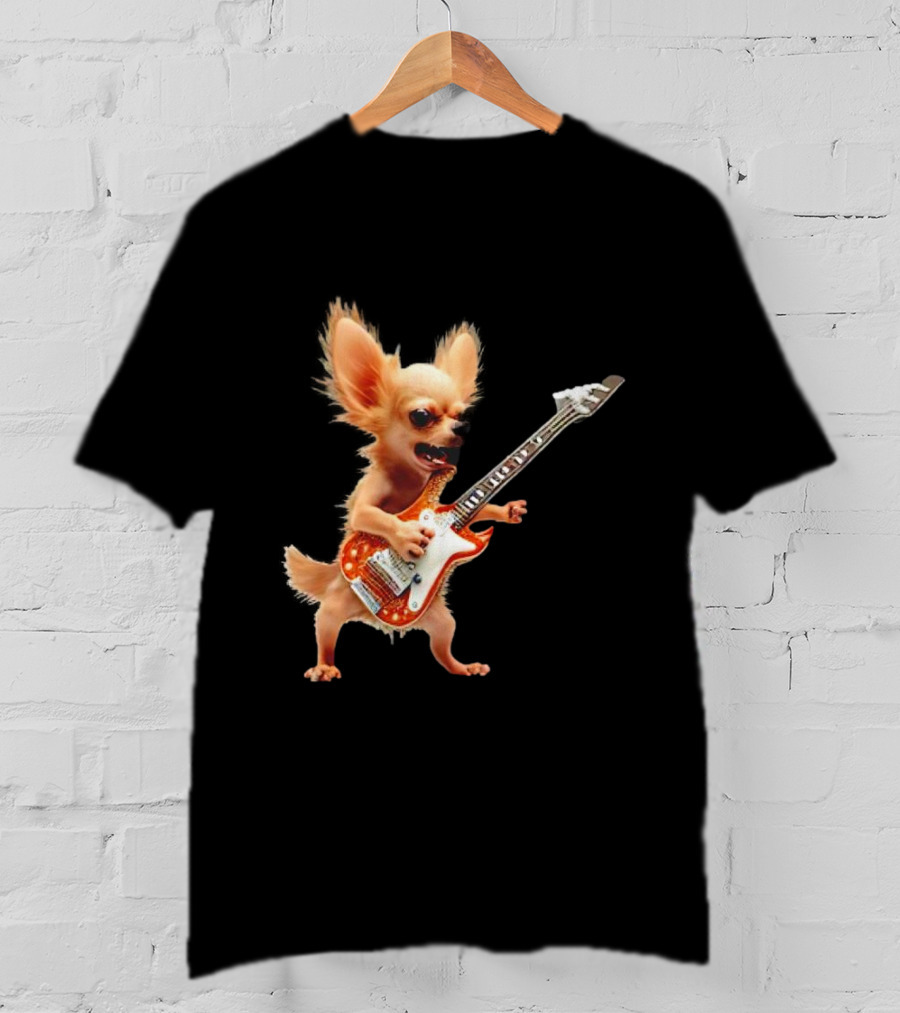 Chihuahua Playing Electric Guitar Rockstar T-Shirt