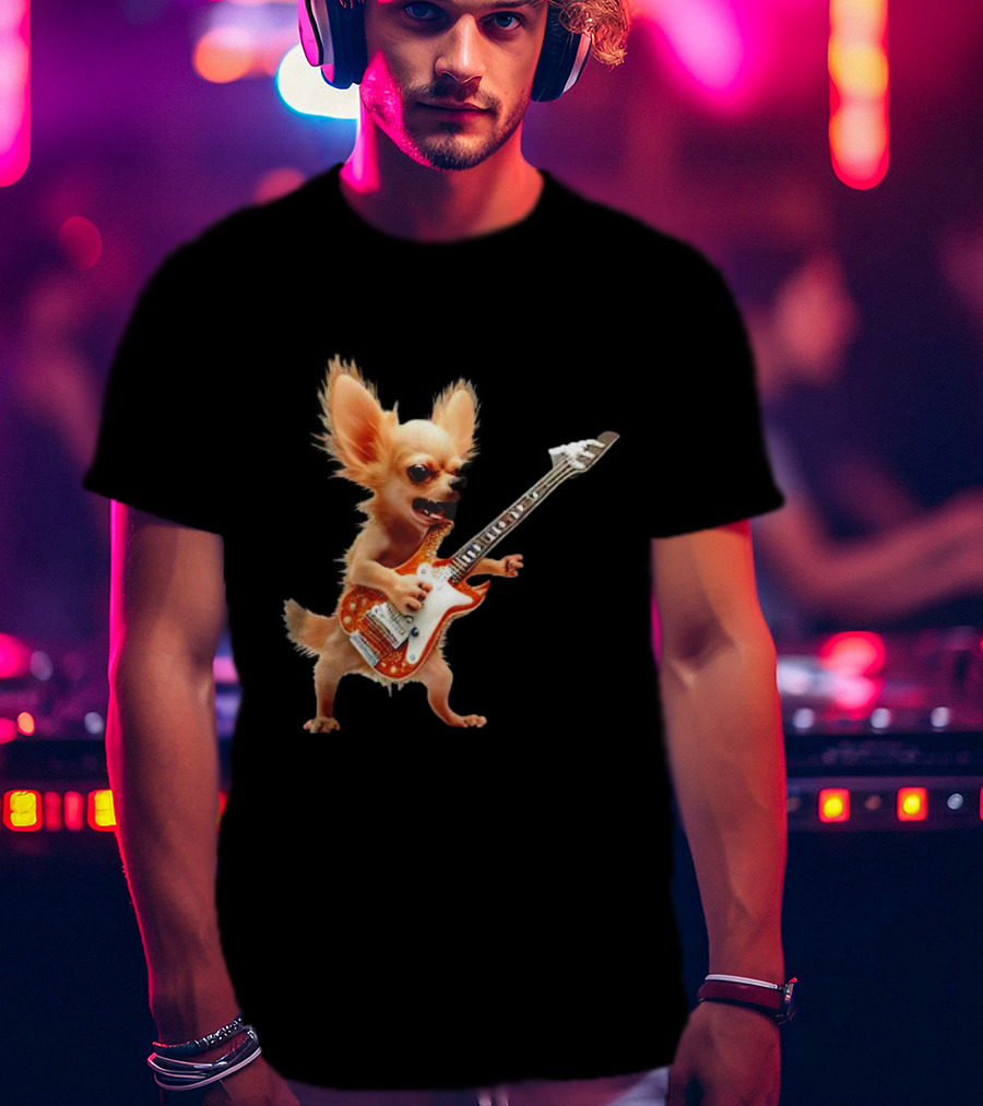 Chihuahua Playing Electric Guitar Rockstar T-Shirt