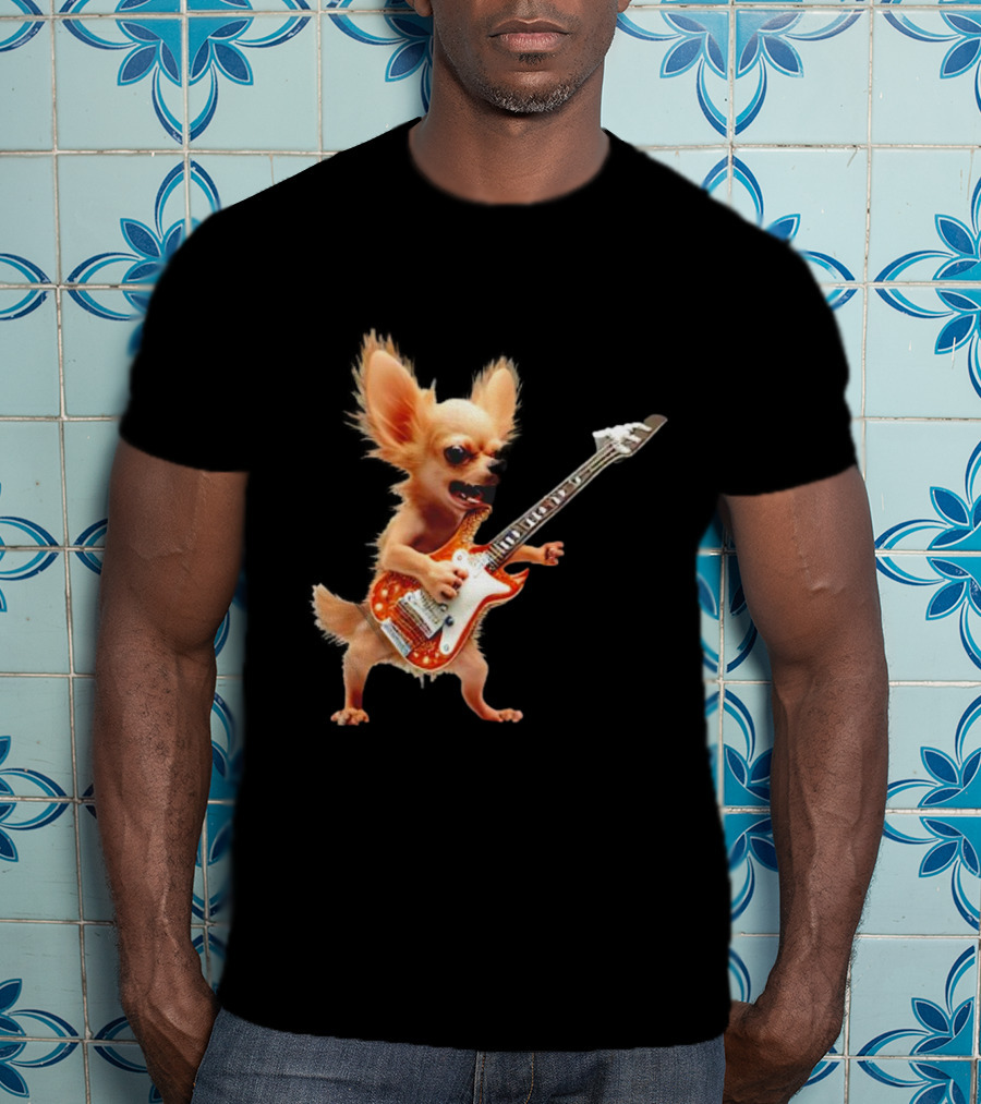 Chihuahua Playing Electric Guitar Rockstar T-Shirt