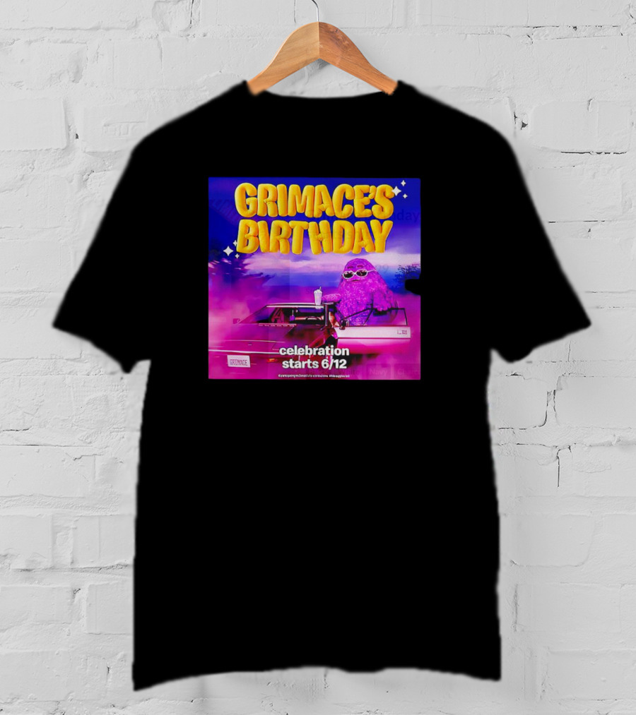 Grimace's Birthday Celebration Starts 6/12 With Purple Character And Sunglasses T-Shirt