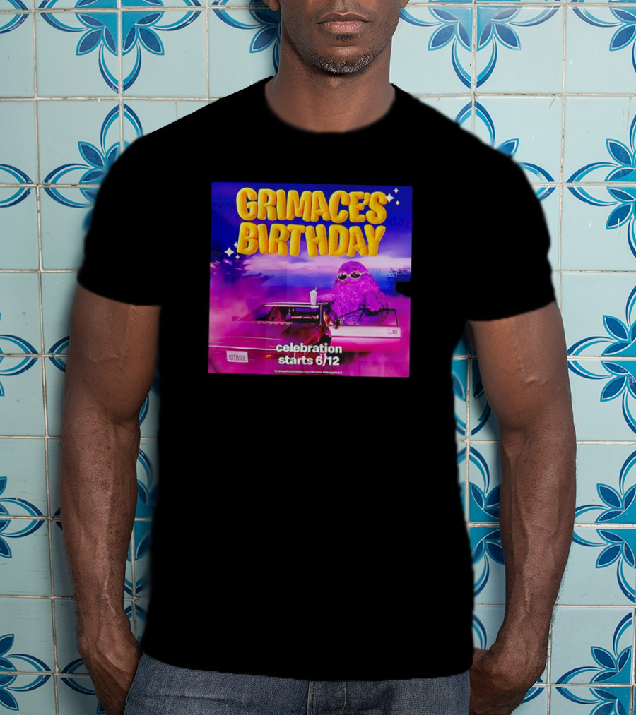 Grimace's Birthday Celebration Starts 6/12 With Purple Character And Sunglasses T-Shirt