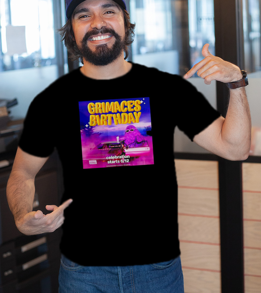 Grimace's Birthday Celebration Starts 6/12 With Purple Character And Sunglasses T-Shirt