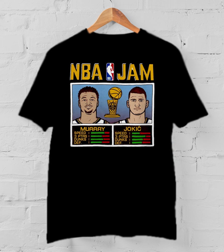 NBA Jam Nikola Jokic Jamal Murray Denver Nuggets Basketball Game Stats T-Shirt