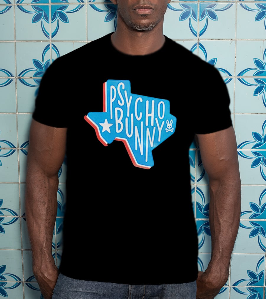 Psycho Bunny Texas State Blue Red Star Skull T-Shirt