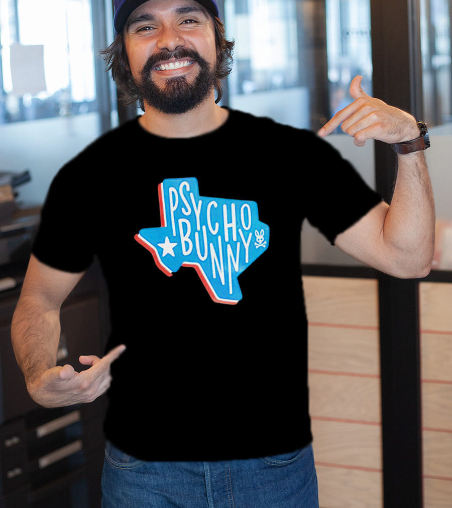 Psycho Bunny Texas State Blue Red Star Skull T-Shirt